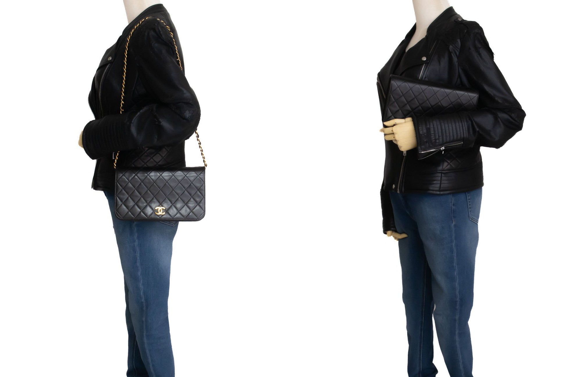 CHANEL Full Flap Chain Shoulder Bag Clutch Black Quilted Lambskin ak1 hannari-shop