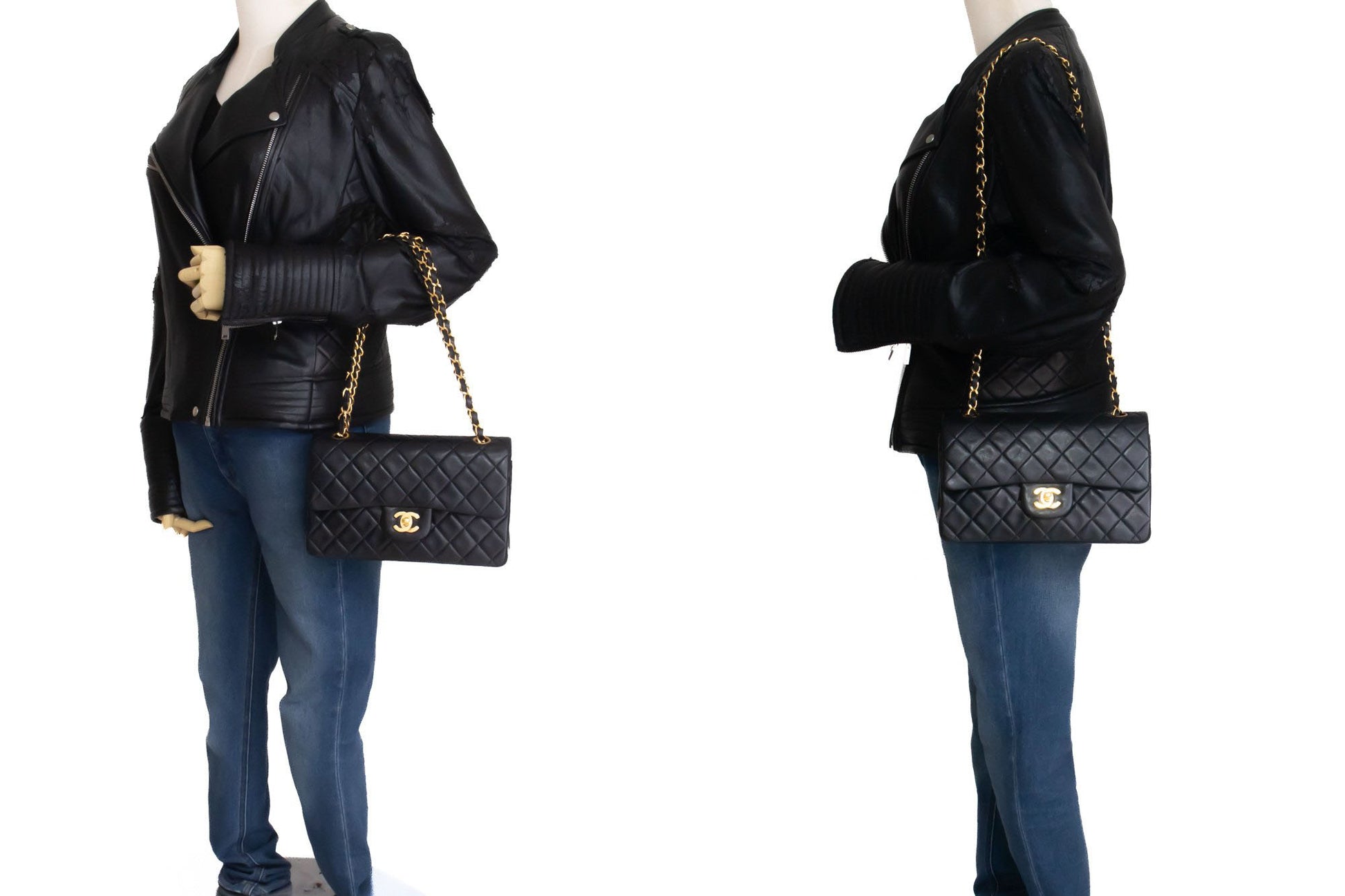 CHANEL Classic Double Flap 9" Chain Schoudertas Zwart Lamsleer aj7 hannari-shop