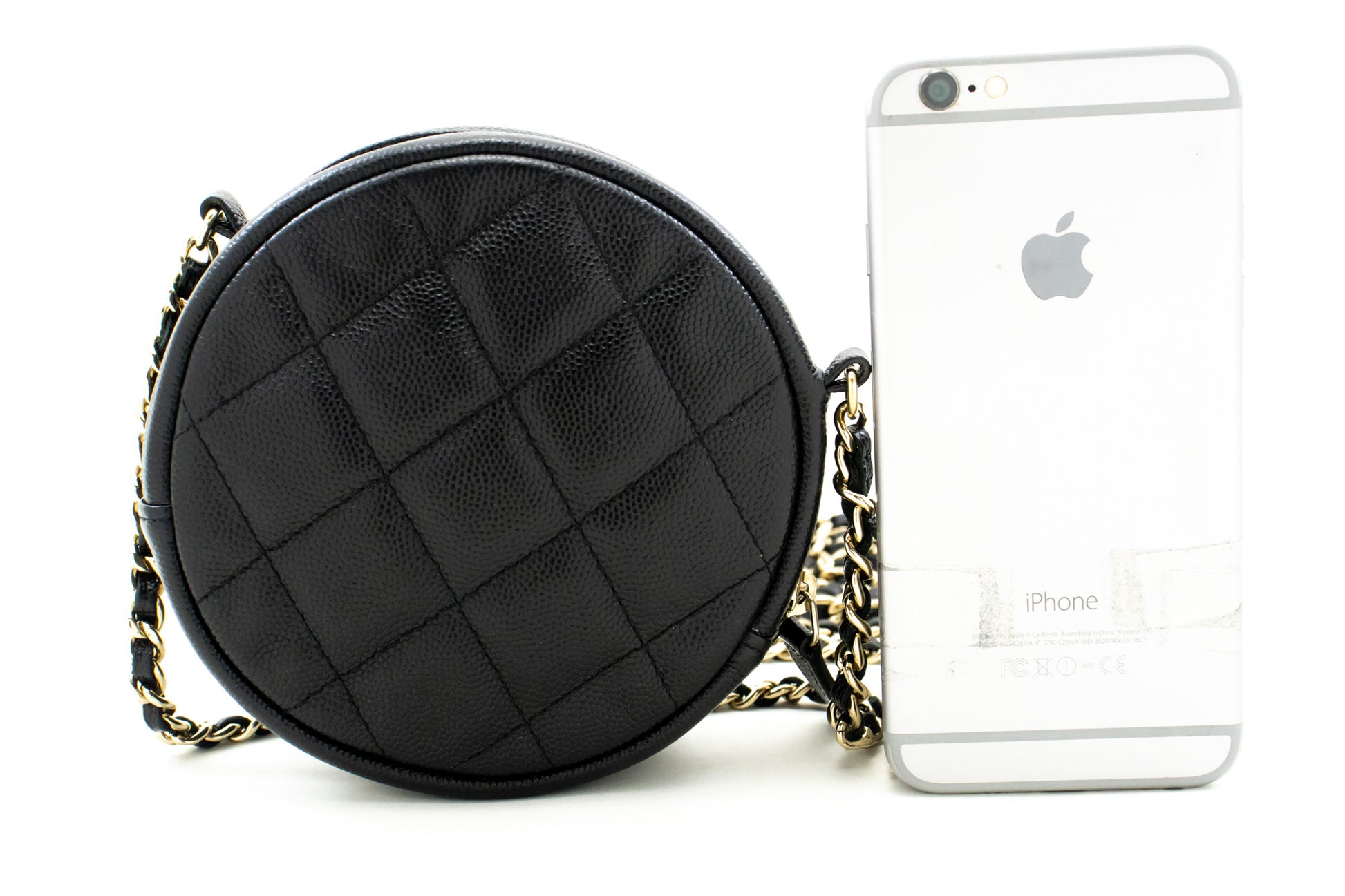 CHANEL Round Zip Caviar Kleine Chain Schoudertas Zwart Gequilte m55 hannari-shop