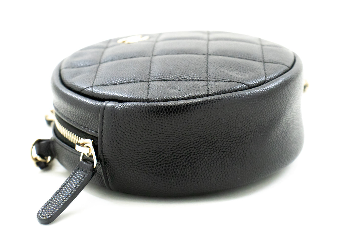 CHANEL Round Zip Caviar Kleine Chain Schoudertas Zwart Gequilte m55 hannari-shop