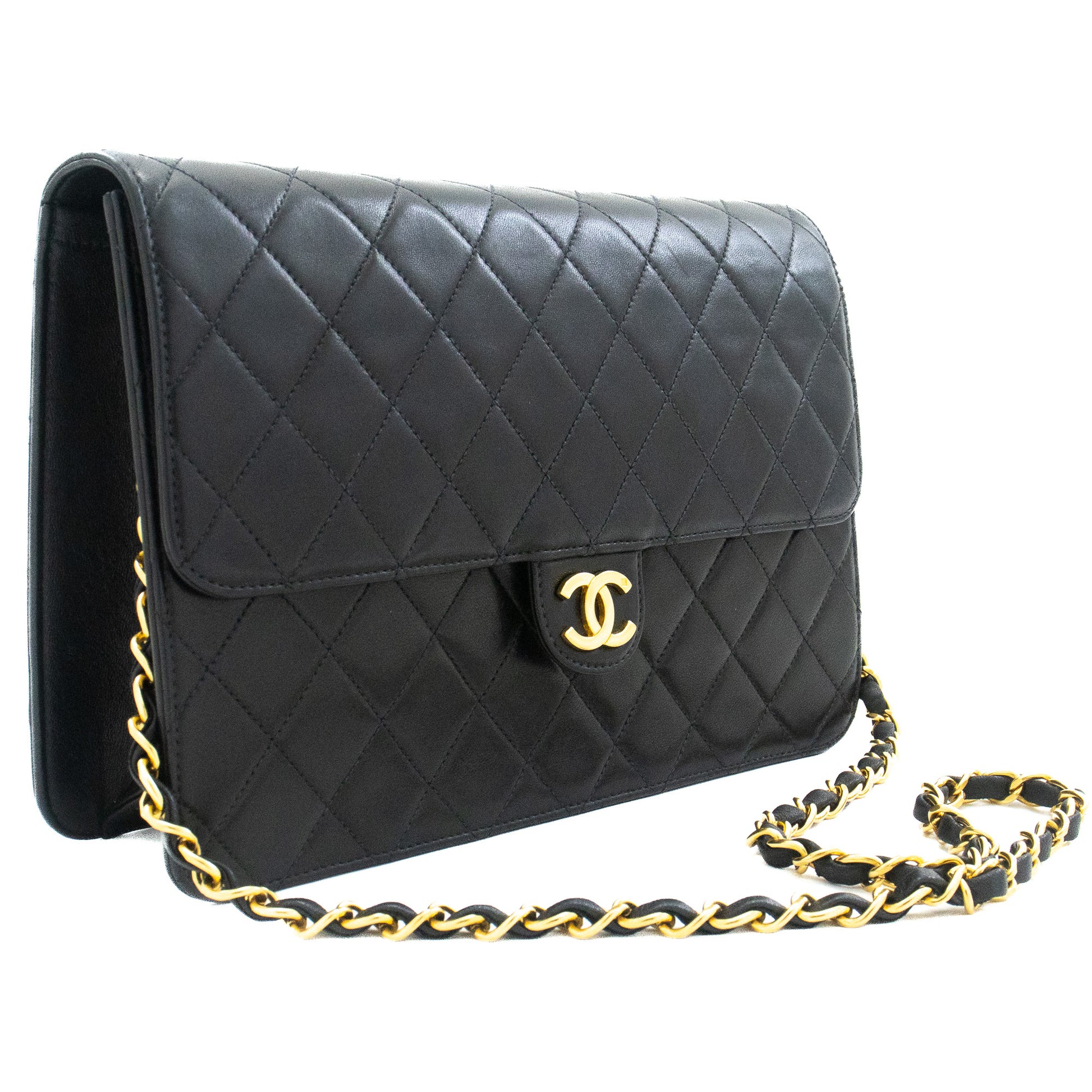 CHANEL Chain Shoulder Bag Clutch Zwart Gequilt Flap Lamsleer Tas k13 hannari-shop