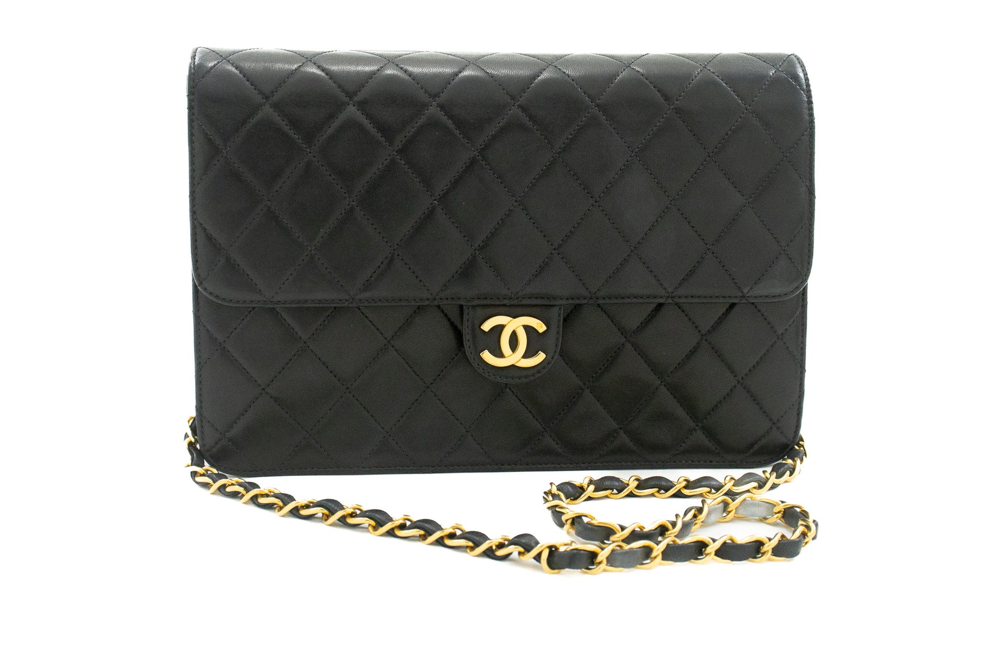 CHANEL Chain Shoulder Bag Clutch Zwart Gequilt Flap Lamsleer Tas k13 hannari-shop