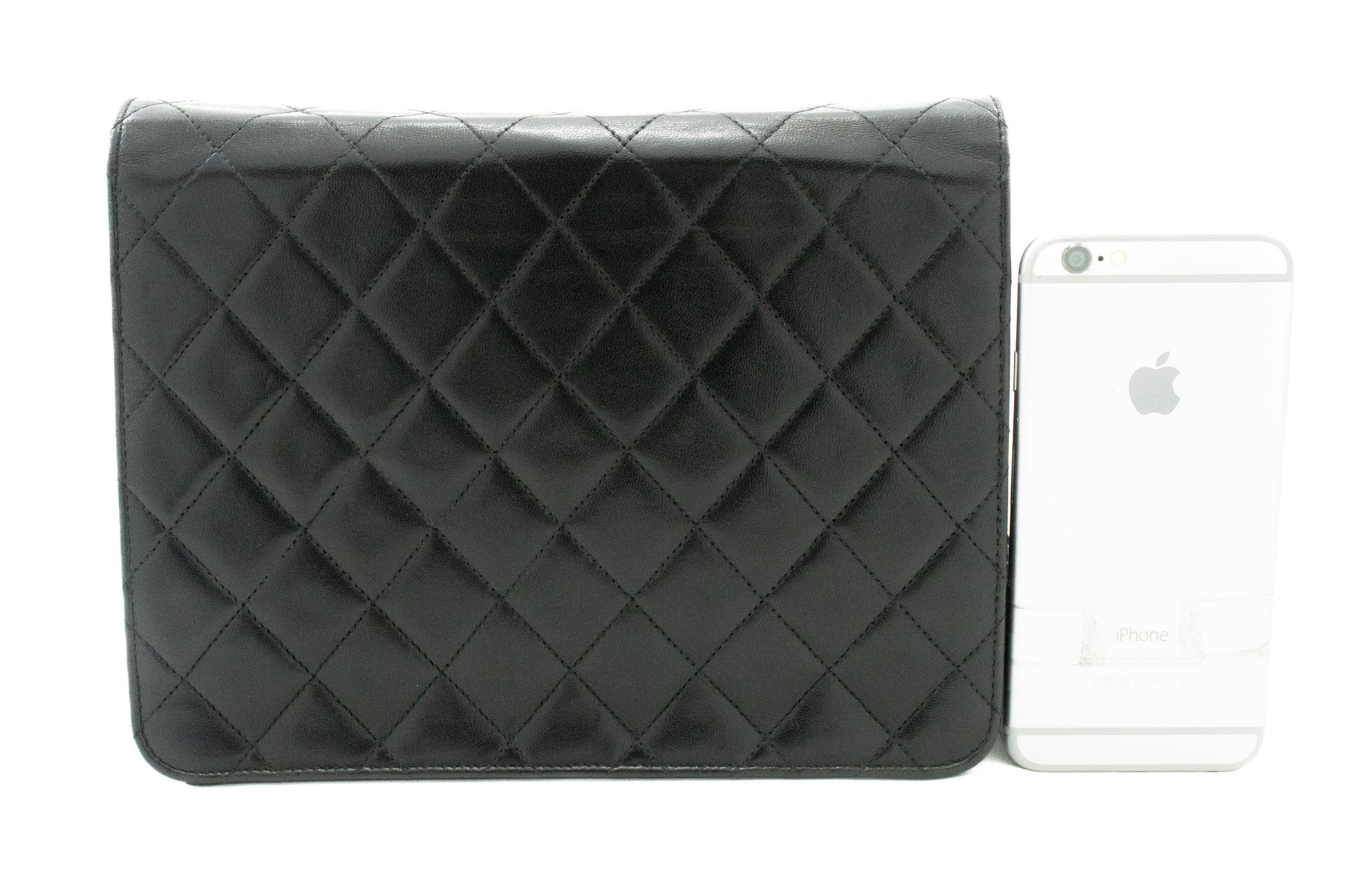 CHANEL Kleine Chain Shoulder Bag Clutch Zwart Gewatteerd Klepje Lamsleer j60 hannari-shop
