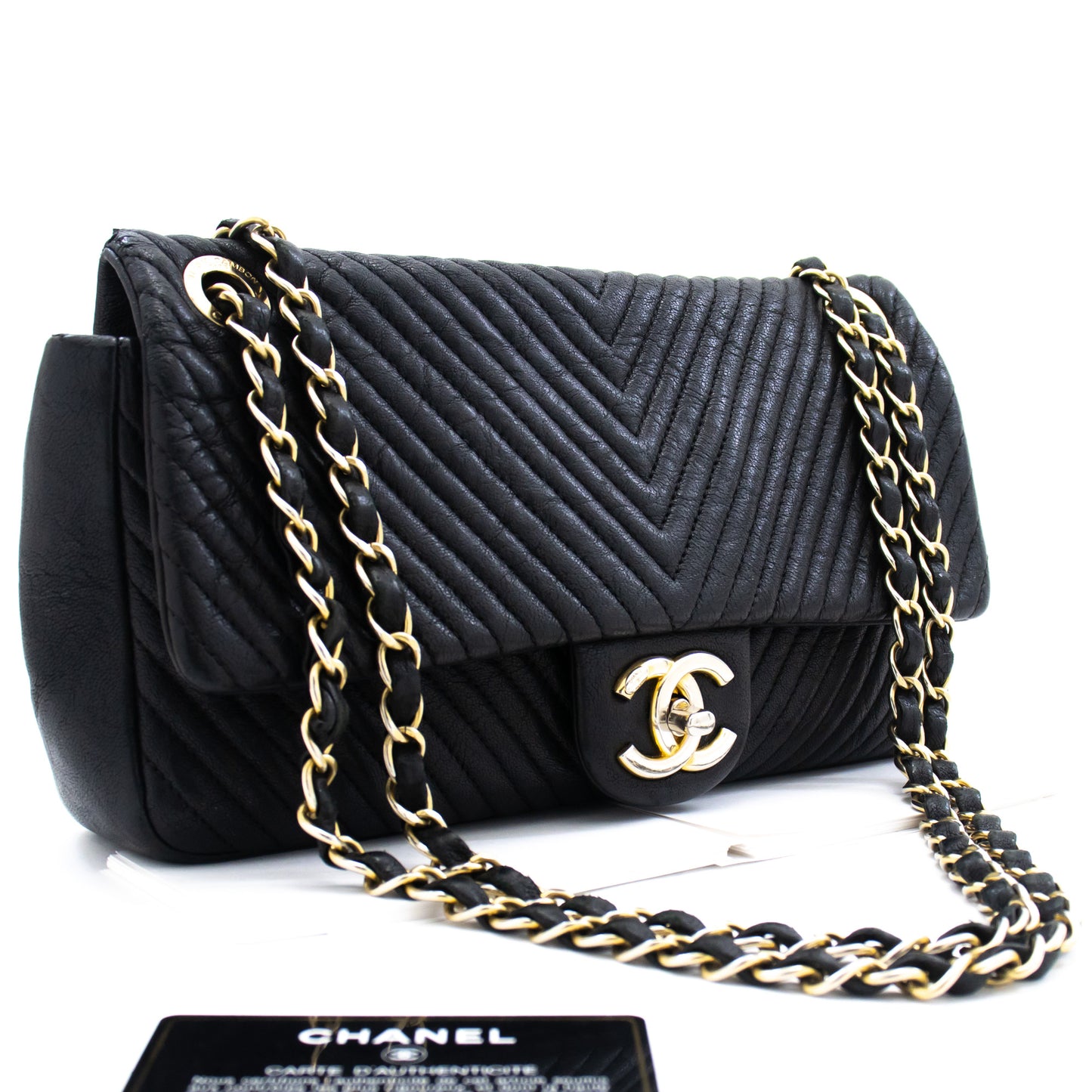 Chanel Chevron V-Stitch Leren Chain Schoudertas Enkel Klep Mat k59 hannari-shop
