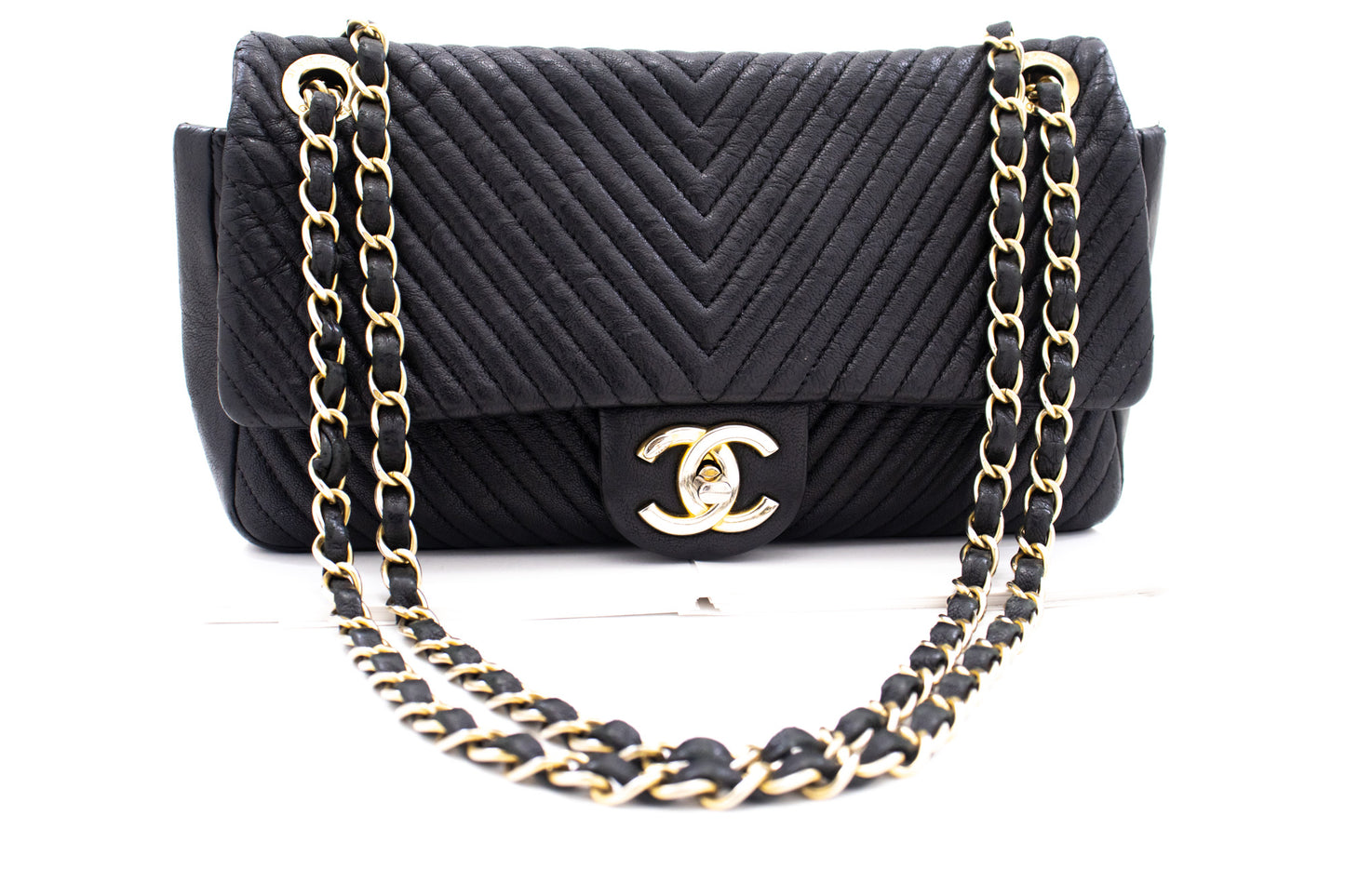 Chanel Chevron V-Stitch Leren Chain Schoudertas Enkel Klep Mat k59 hannari-shop