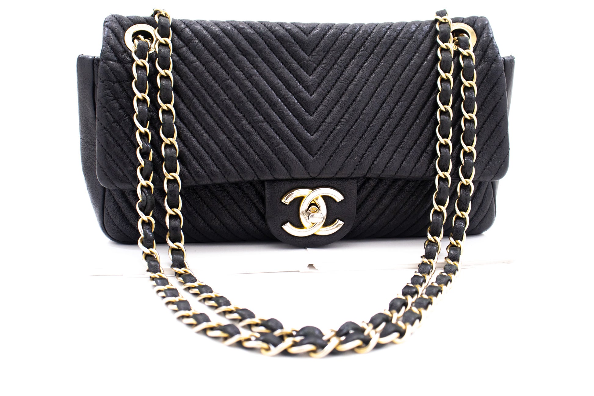 Chanel Chevron V-Stitch Leren Chain Schoudertas Enkel Klep Mat k59 hannari-shop