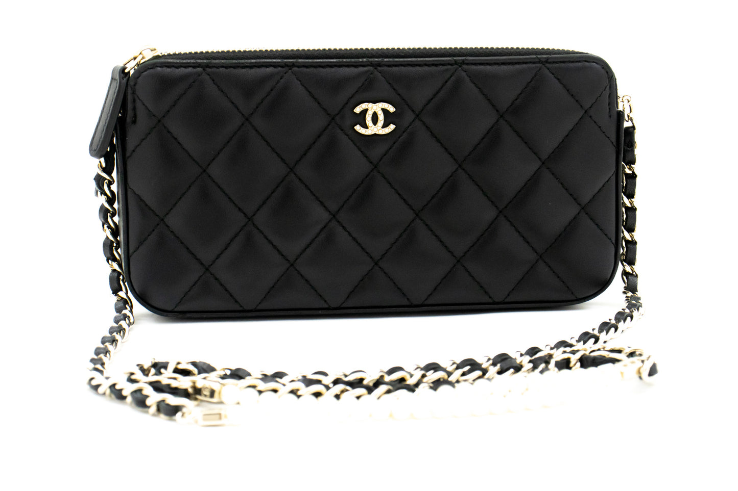 CHANEL Lambskin Pearl Wallet On Chain WOC Double Zip Chain Bag L17 hannari-shop