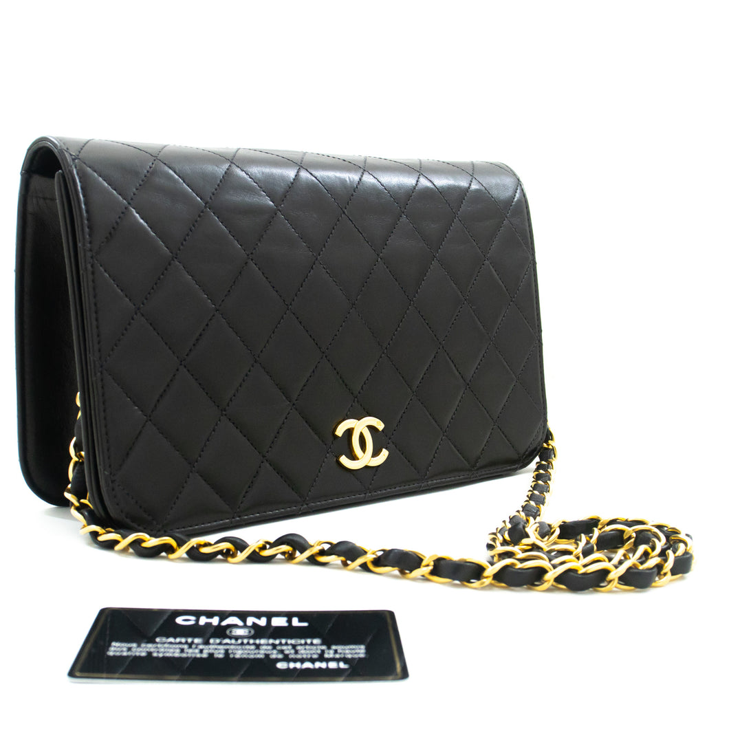 CHANEL Full Flap Chain Shoulder Bag Clutch Black Quilted Lambskin L87 hannari-shop
