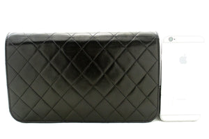 CHANEL Full Flap Chain Shoulder Bag Clutch Black Quilted Lambskin L87 hannari-shop