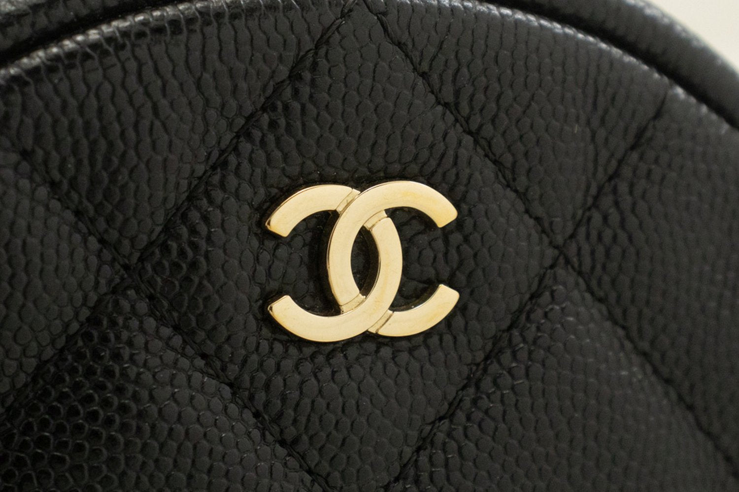 CHANEL Round Zip Caviar Kleine Chain Schoudertas Zwart Gequilte m55 hannari-shop