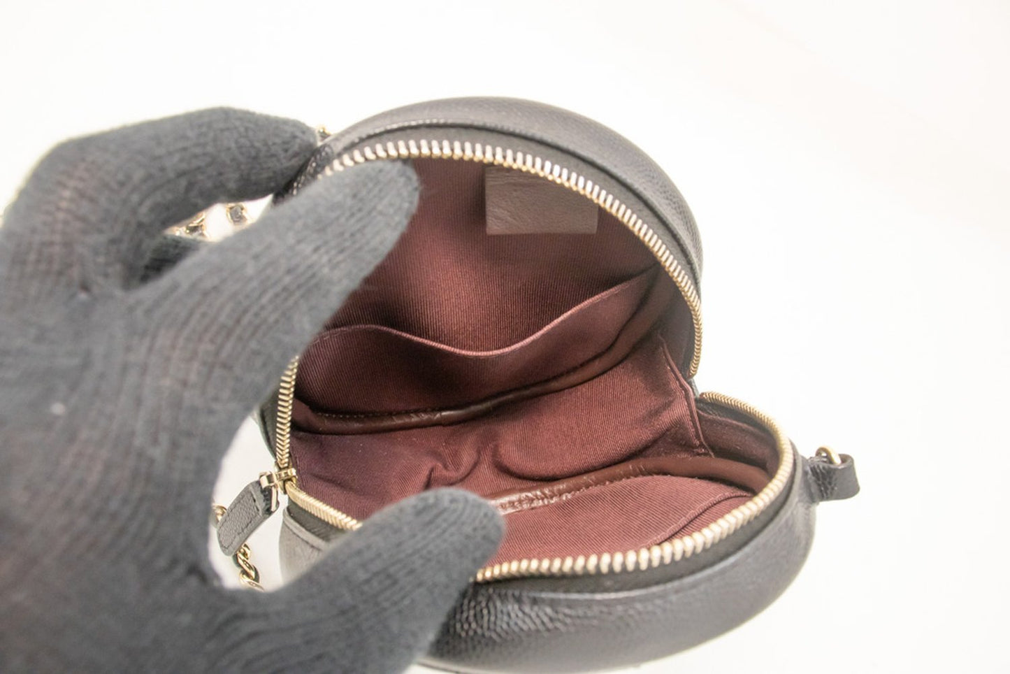 CHANEL Round Zip Caviar Kleine Chain Schoudertas Zwart Gequilte m55 hannari-shop