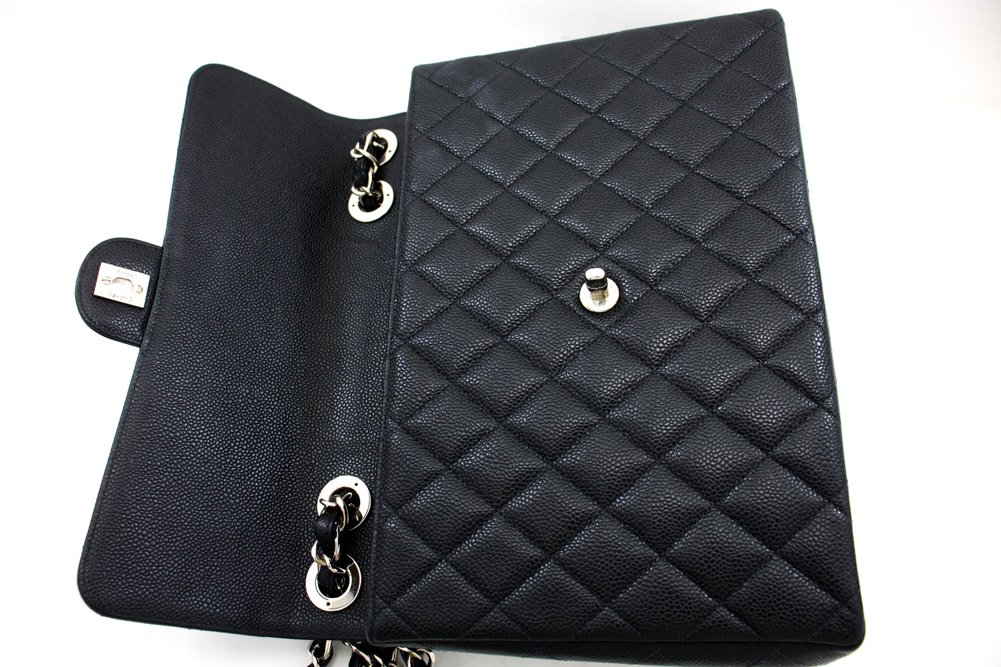 CHANEL Large Classic Handbag Chain Shoulder Bag Flap Black Caviar g66 hannari-shop