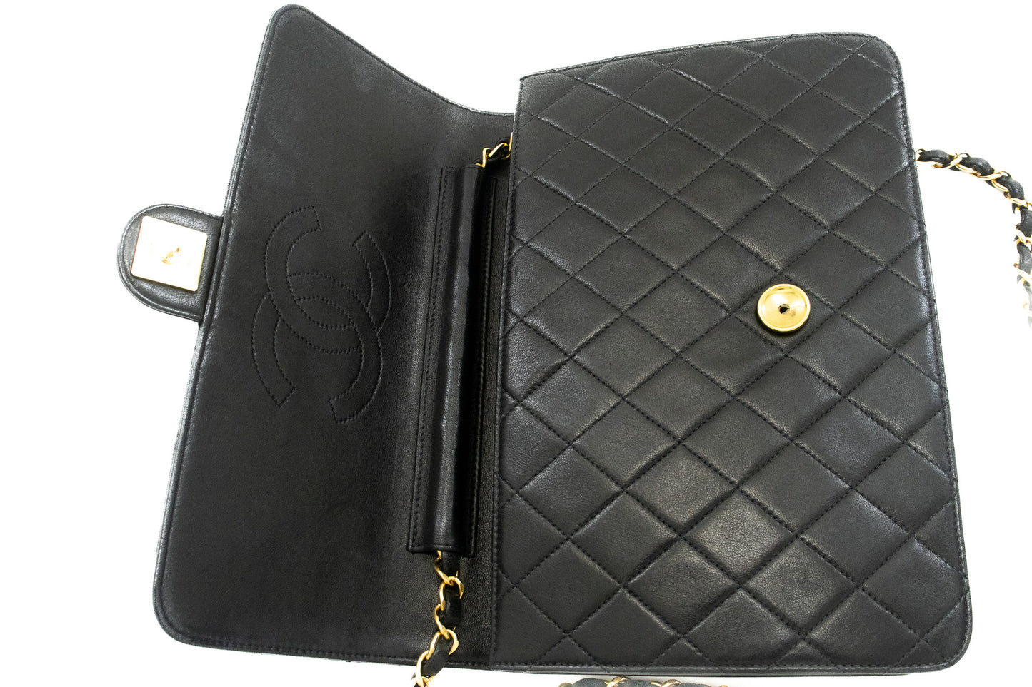 CHANEL Chain Shoulder Bag Clutch Zwart Gequilt Flap Lamsleer Tas k13 hannari-shop