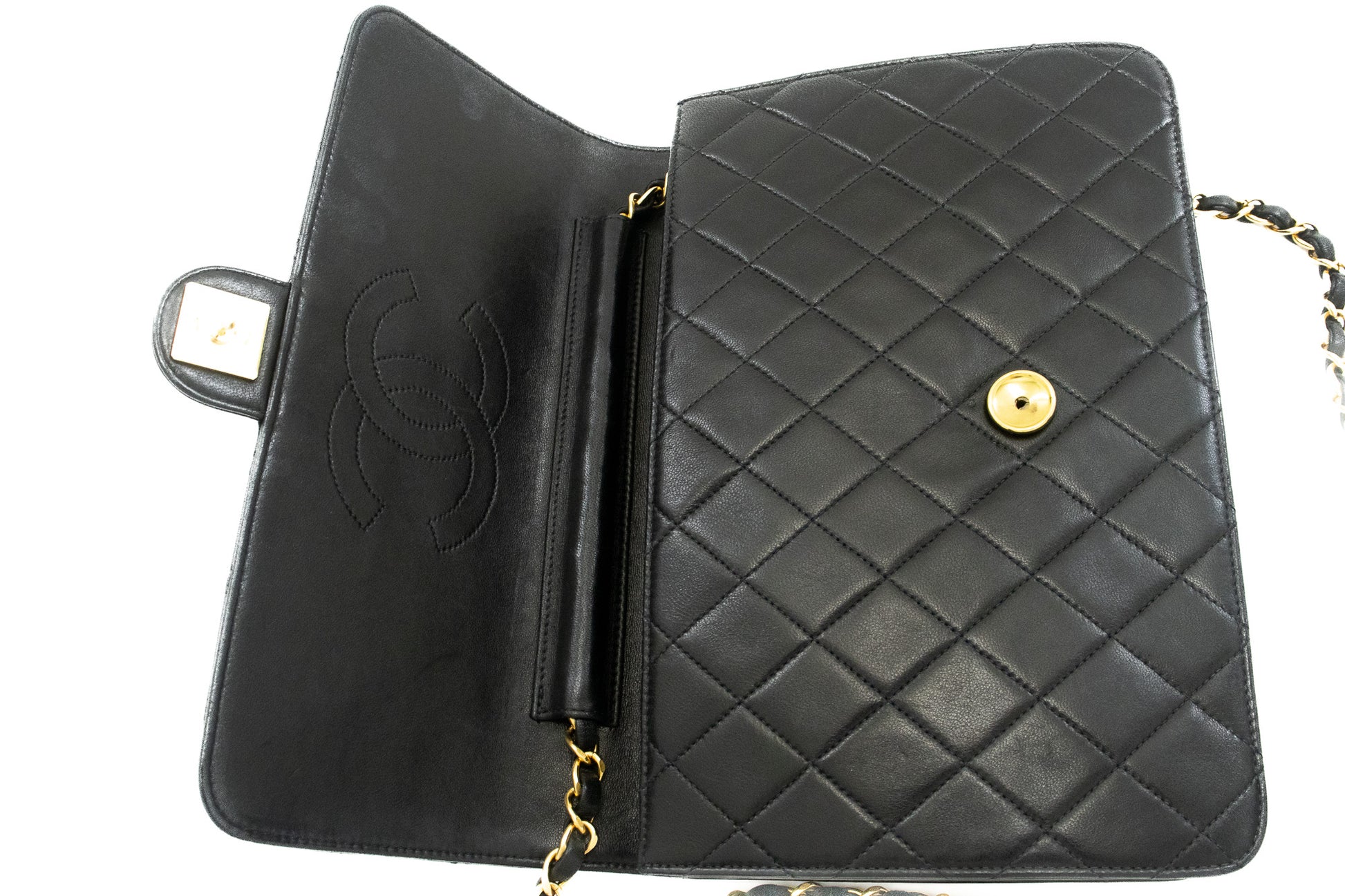 CHANEL Chain Shoulder Bag Clutch Zwart Gequilt Flap Lamsleer Tas k13 hannari-shop