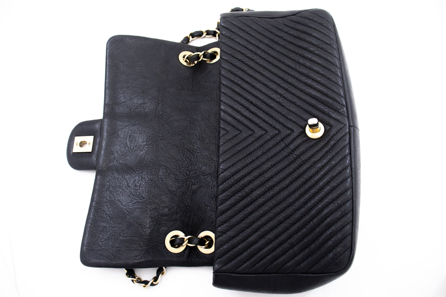 Chanel Chevron V-Stitch Leren Chain Schoudertas Enkel Klep Mat k59 hannari-shop