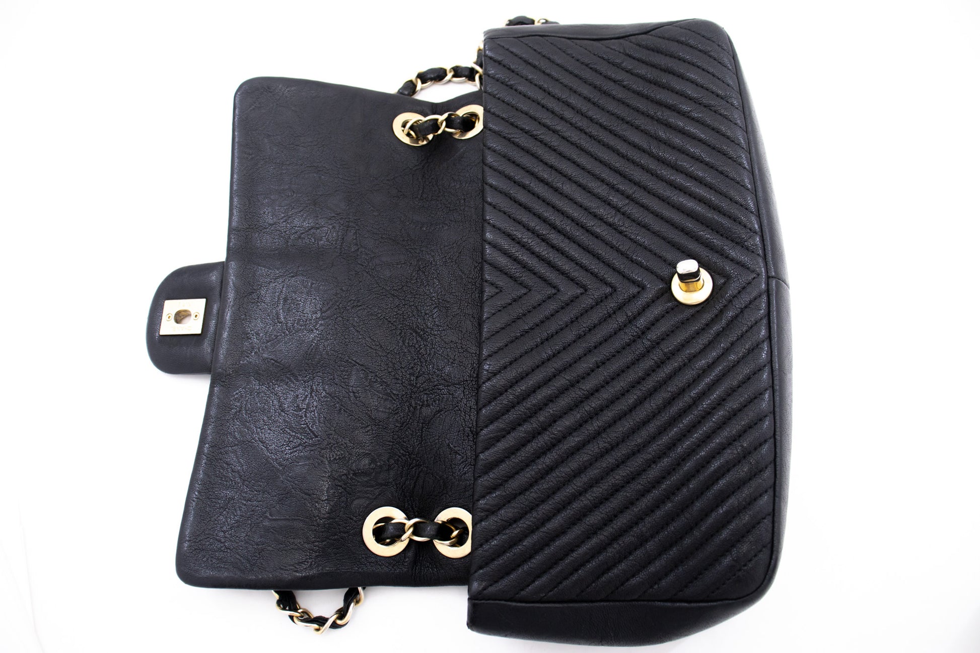 Chanel Chevron V-Stitch Leren Chain Schoudertas Enkel Klep Mat k59 hannari-shop
