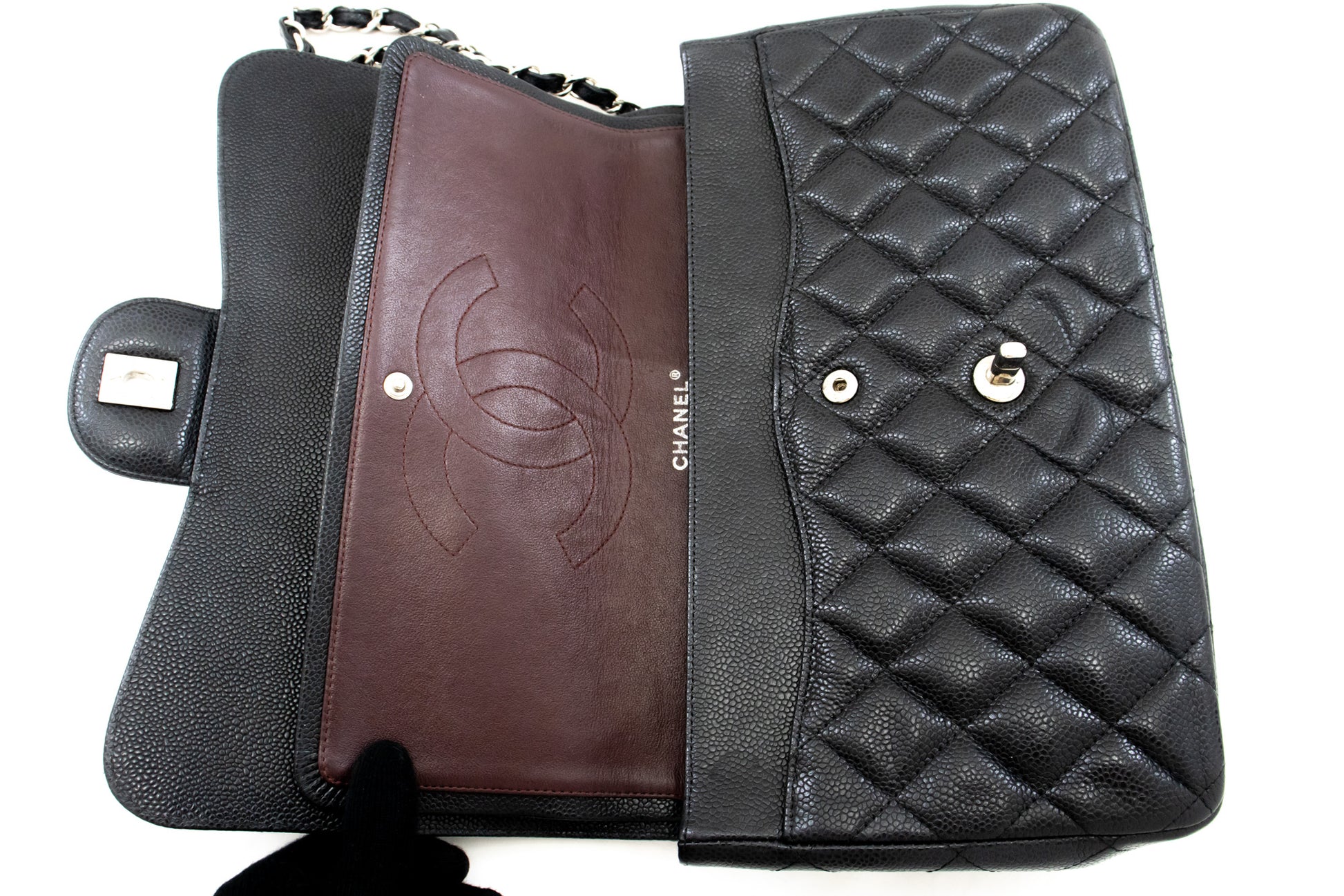 CHANEL Grained Calfskin Large Chain Shoulder Bag W Flap SV Classic L06 hannari-shop