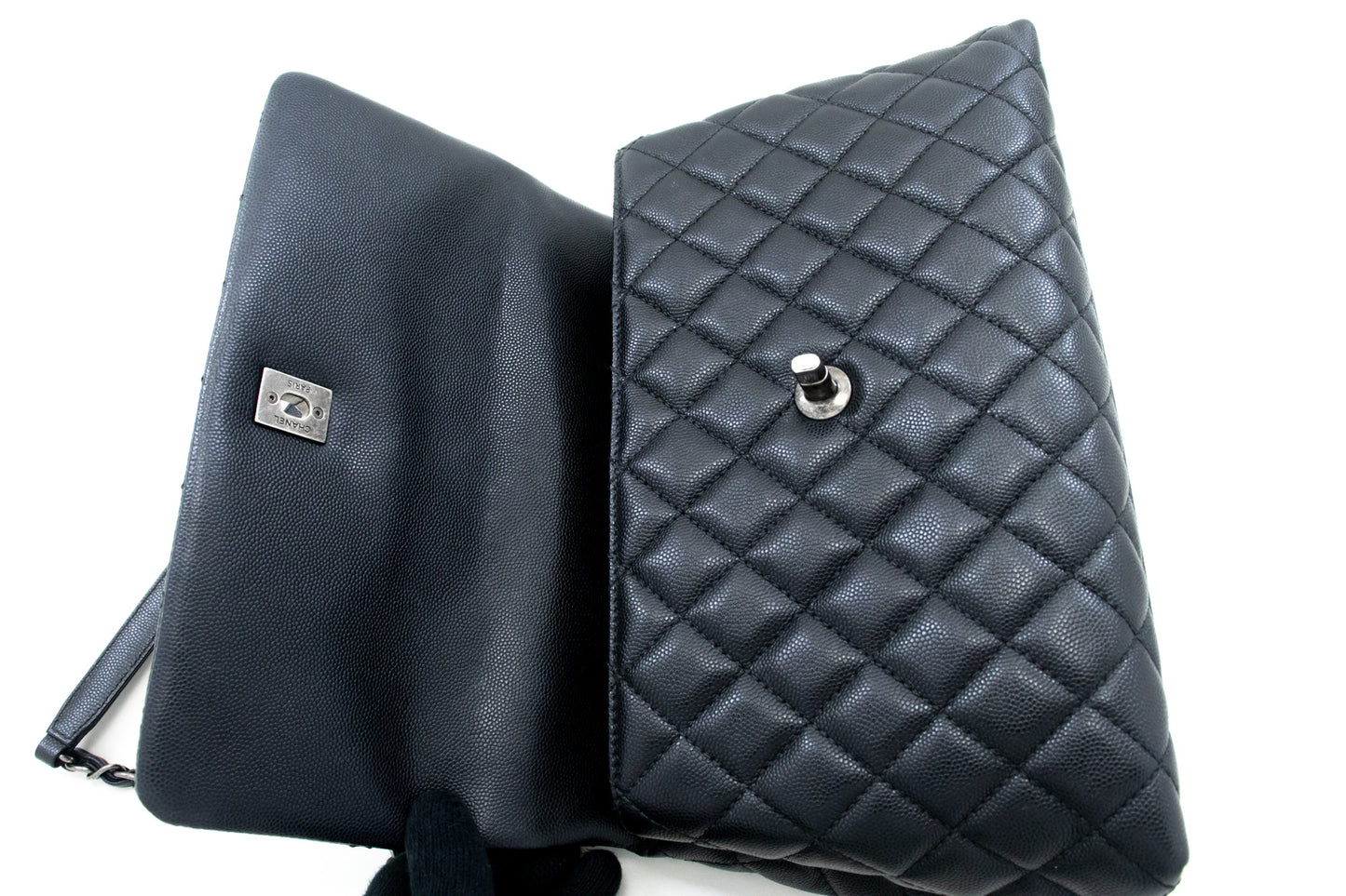 CHANEL 2 Way Top Handle Handtas Schoudertas Zwart Caviar Leder L52 hannari-shop