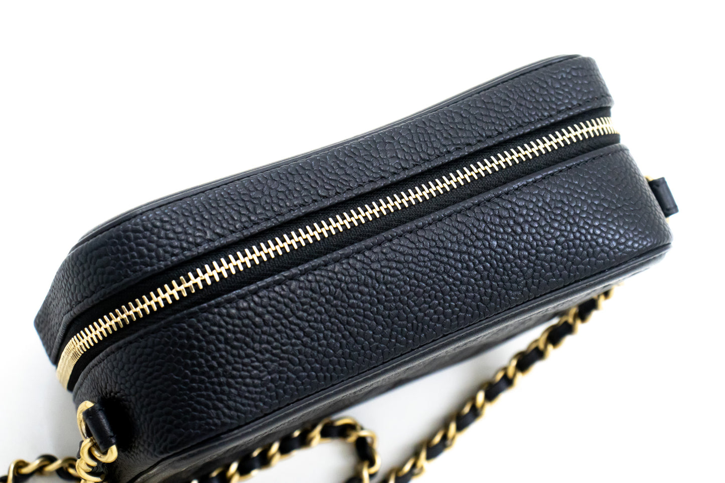 CHANEL Micro Caviar Grained Calfskin Chain Shoulder Bag Black Zip L82 hannari-shop
