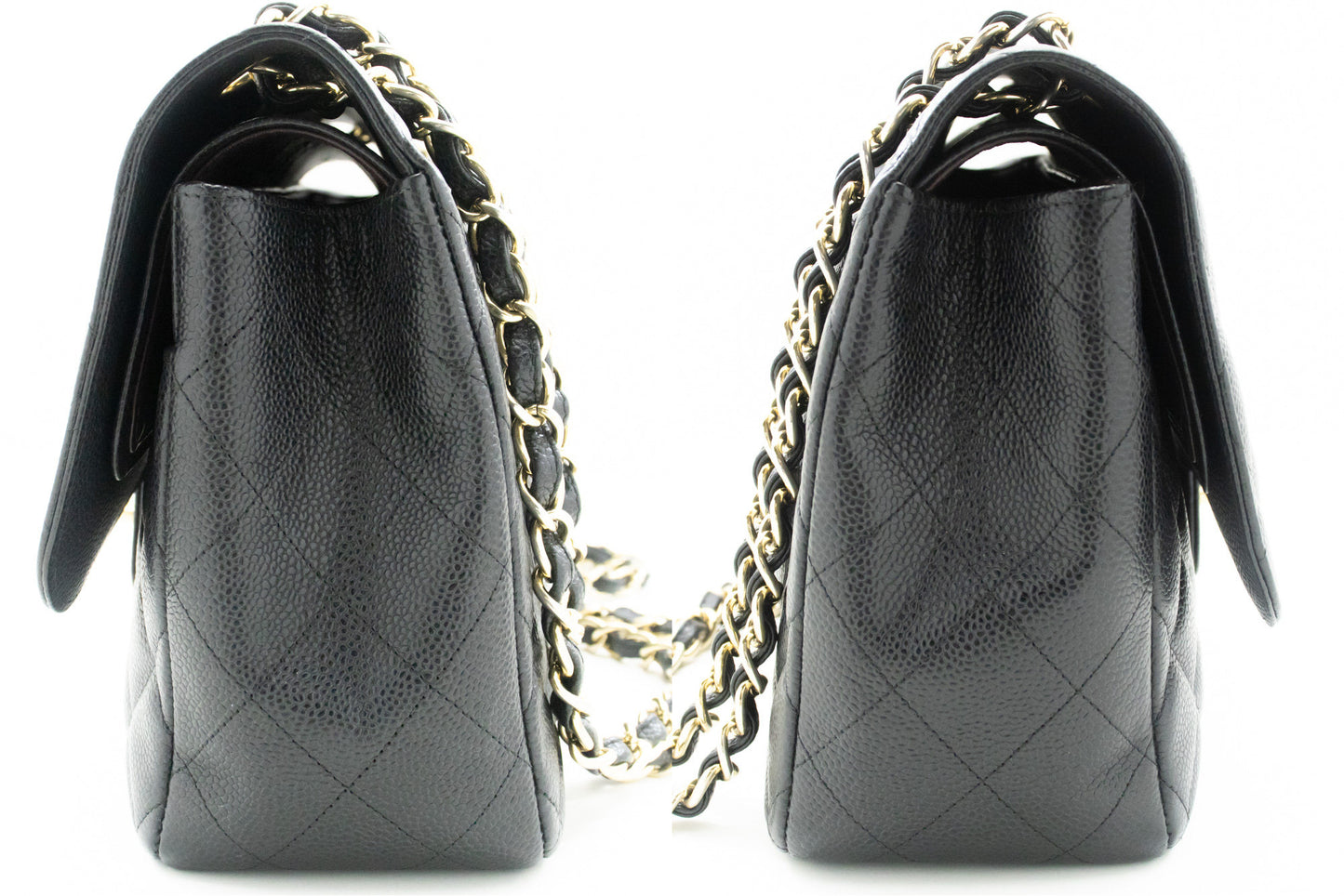 CHANEL Classic Large 11" Chain Shoulder Bag W Flap Black Caviar L66 hannari-shop