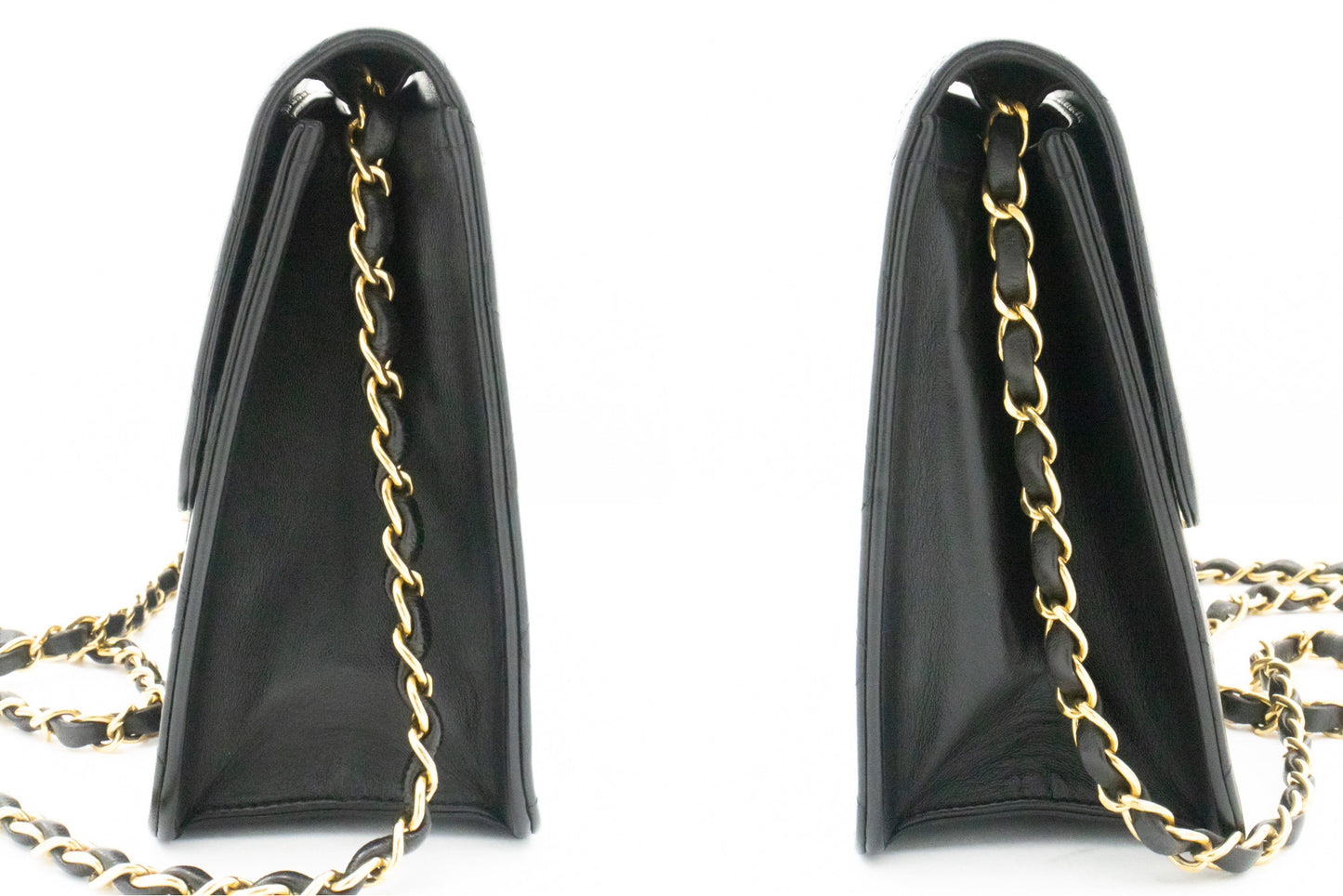 CHANEL Kleine Chain Shoulder Bag Clutch Zwart Gewatteerd Klepje Lamsleer j60 hannari-shop