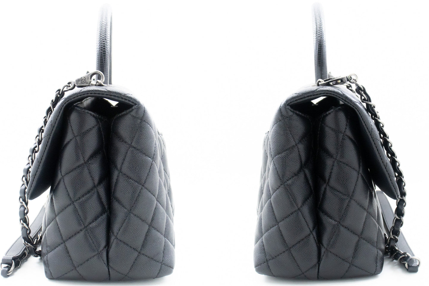 CHANEL 2 Way Top Handle Handtas Schoudertas Zwart Caviar Leder L52 hannari-shop