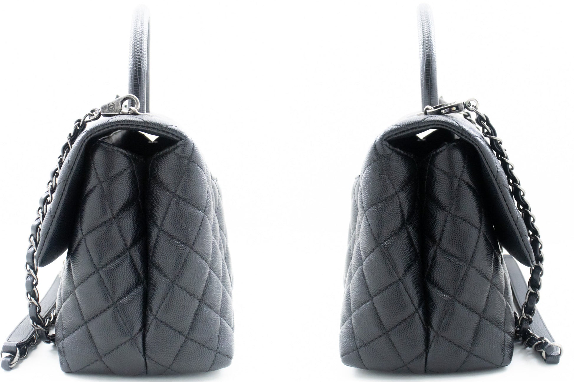 CHANEL 2 Way Top Handle Handtas Schoudertas Zwart Caviar Leder L52 hannari-shop