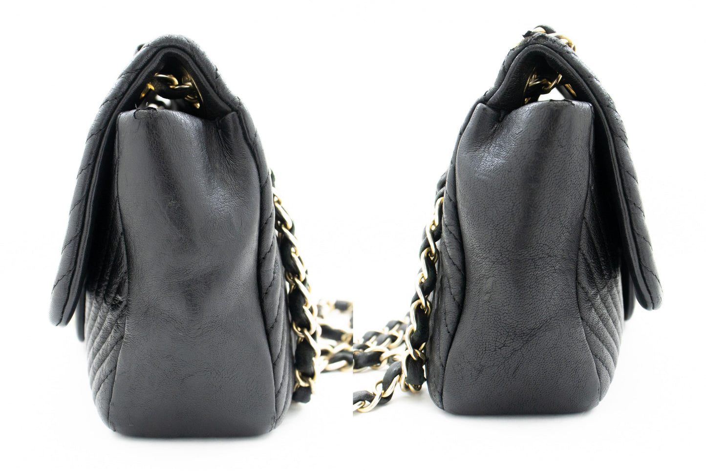 Chanel Chevron V-Stitch Leren Chain Schoudertas Enkel Klep Mat k59 hannari-shop