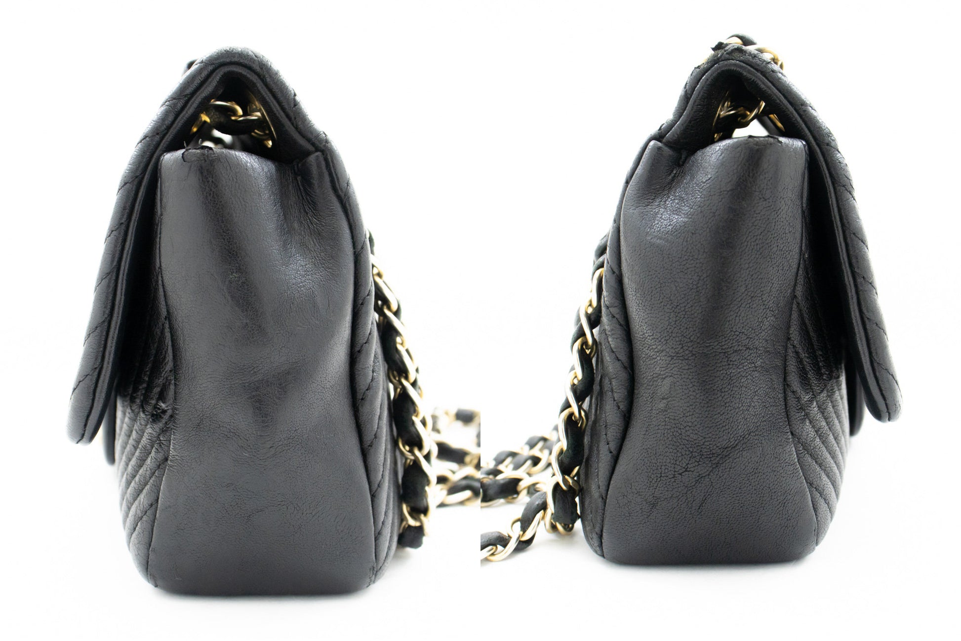 Chanel Chevron V-Stitch Leren Chain Schoudertas Enkel Klep Mat k59 hannari-shop