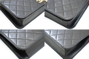 CHANEL Full Flap Chain Shoulder Bag Clutch Black Quilted Lambskin L87 hannari-shop