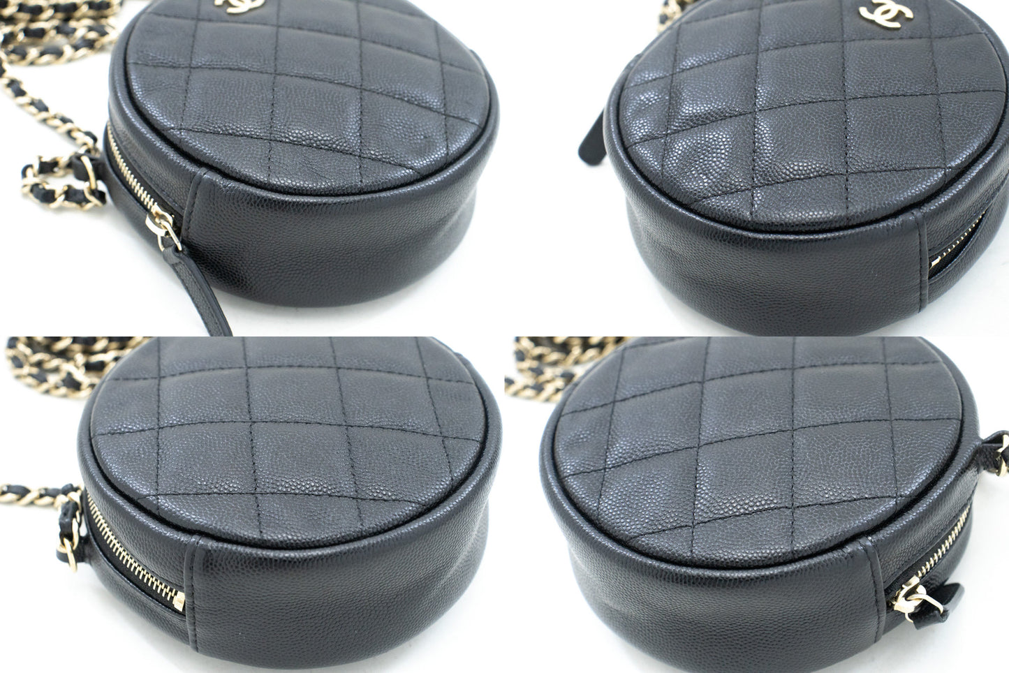 CHANEL Round Zip Caviar Kleine Chain Schoudertas Zwart Gequilte m55 hannari-shop
