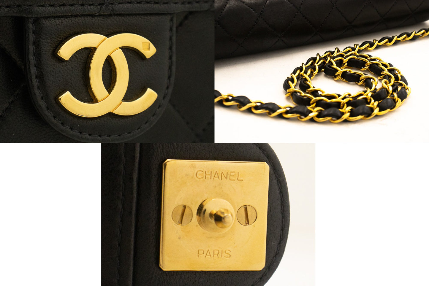 CHANEL Chain Shoulder Bag Clutch Zwart Gequilt Flap Lamsleer Tas k13 hannari-shop