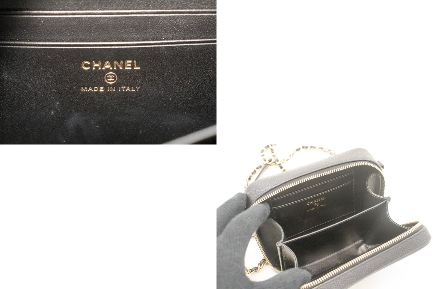 CHANEL Micro Caviar Grained Calfskin Chain Shoulder Bag Black Zip L82 hannari-shop