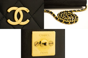 CHANEL Full Flap Chain Shoulder Bag Clutch Black Quilted Lambskin L87 hannari-shop
