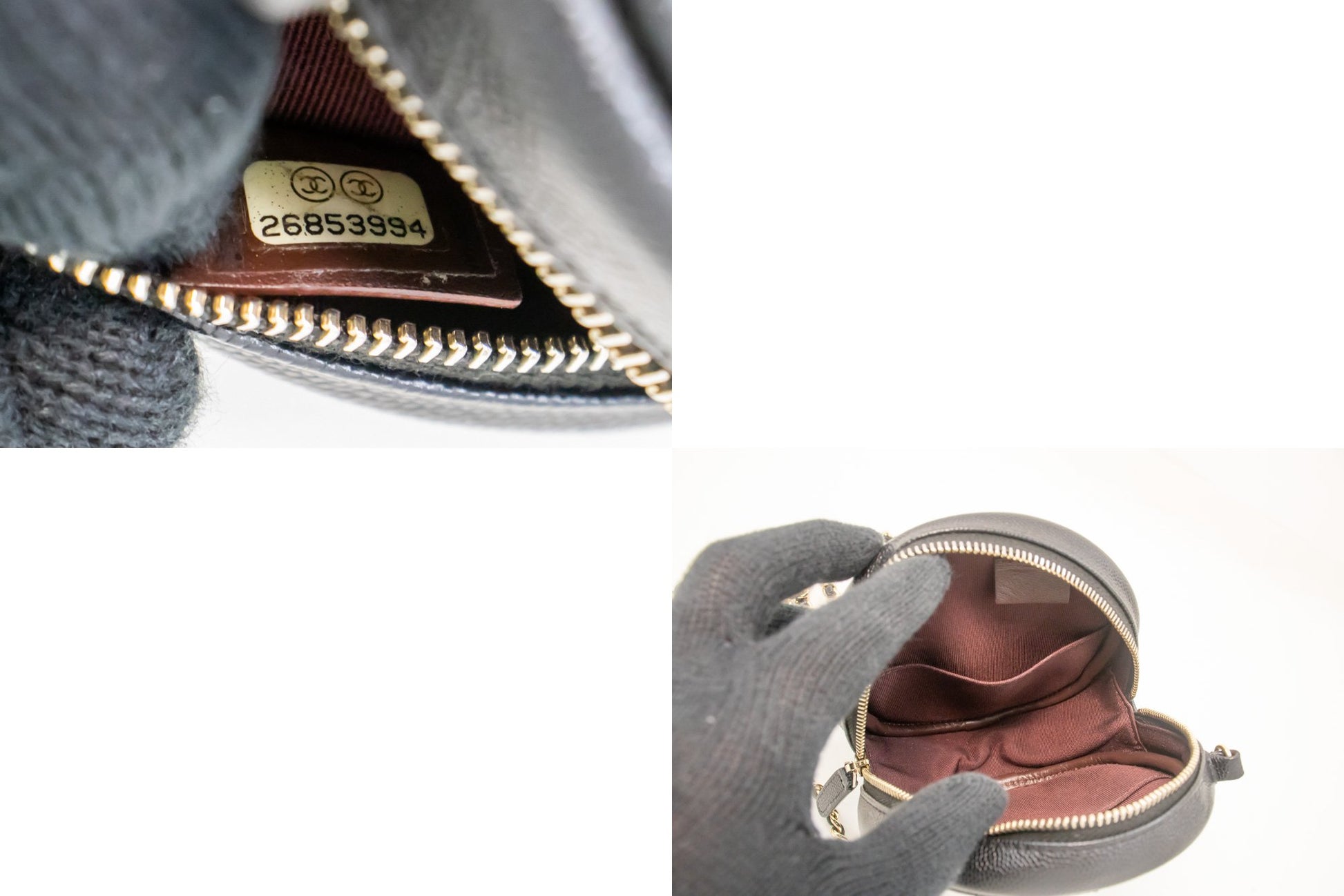 CHANEL Round Zip Caviar Kleine Chain Schoudertas Zwart Gequilte m55 hannari-shop