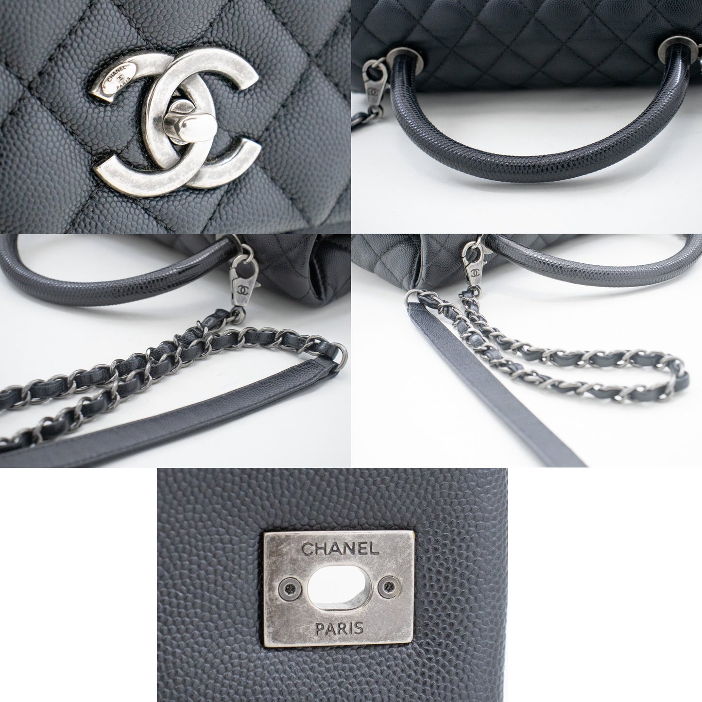 CHANEL 2 Way Top Handle Handtas Schoudertas Zwart Caviar Leder L52 hannari-shop