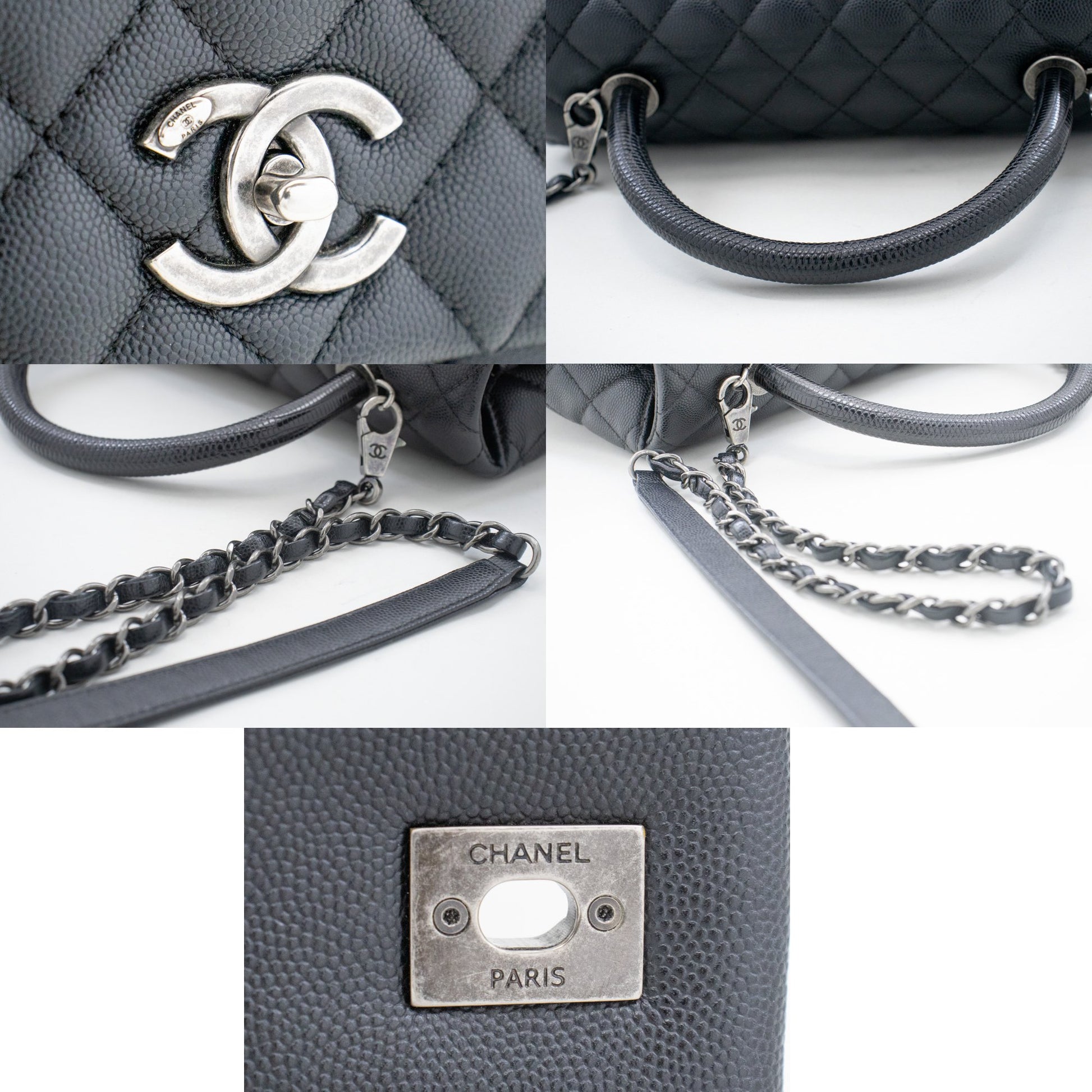 CHANEL 2 Way Top Handle Handtas Schoudertas Zwart Caviar Leder L52 hannari-shop
