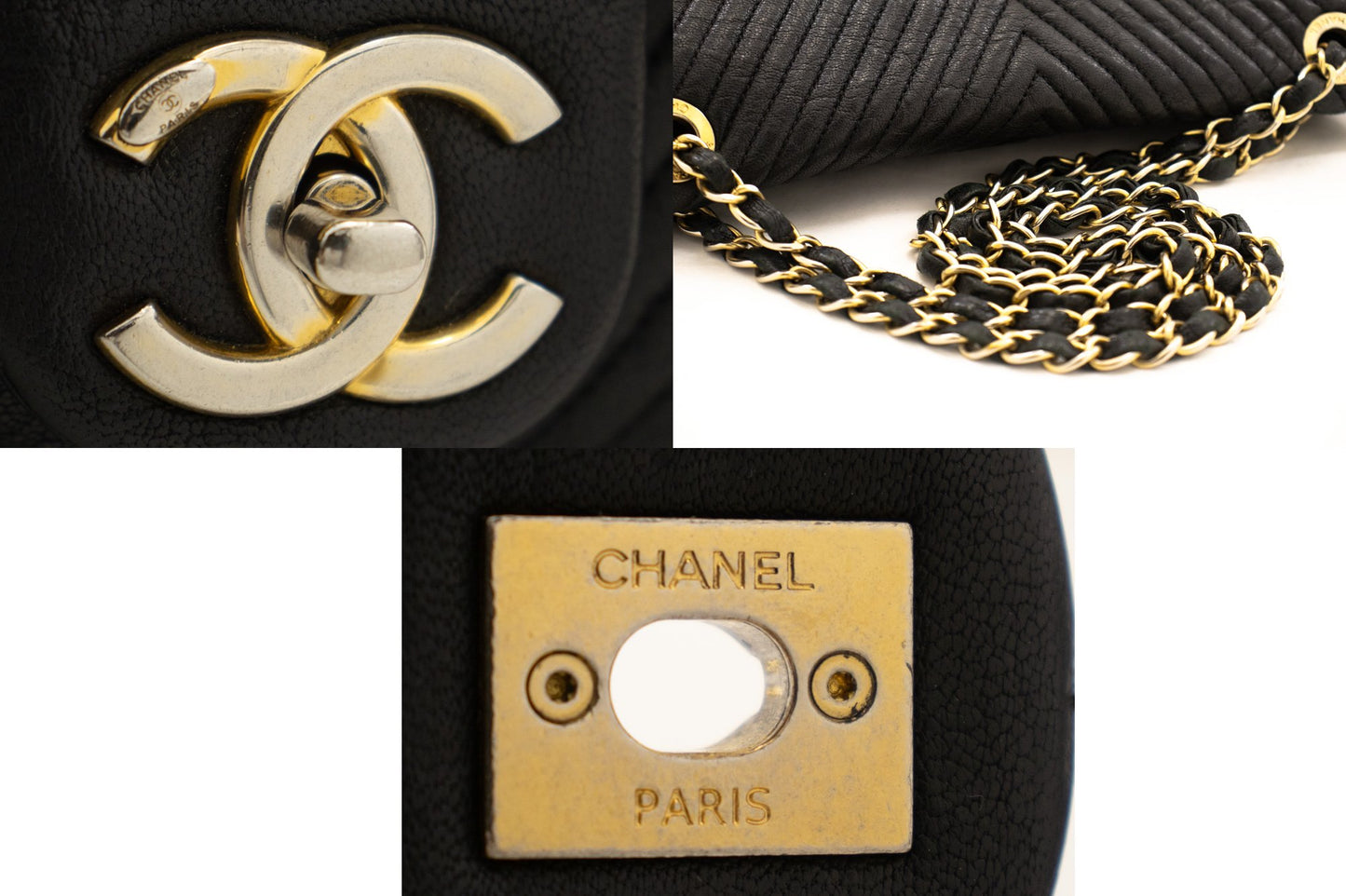 Chanel Chevron V-Stitch Leren Chain Schoudertas Enkel Klep Mat k59 hannari-shop
