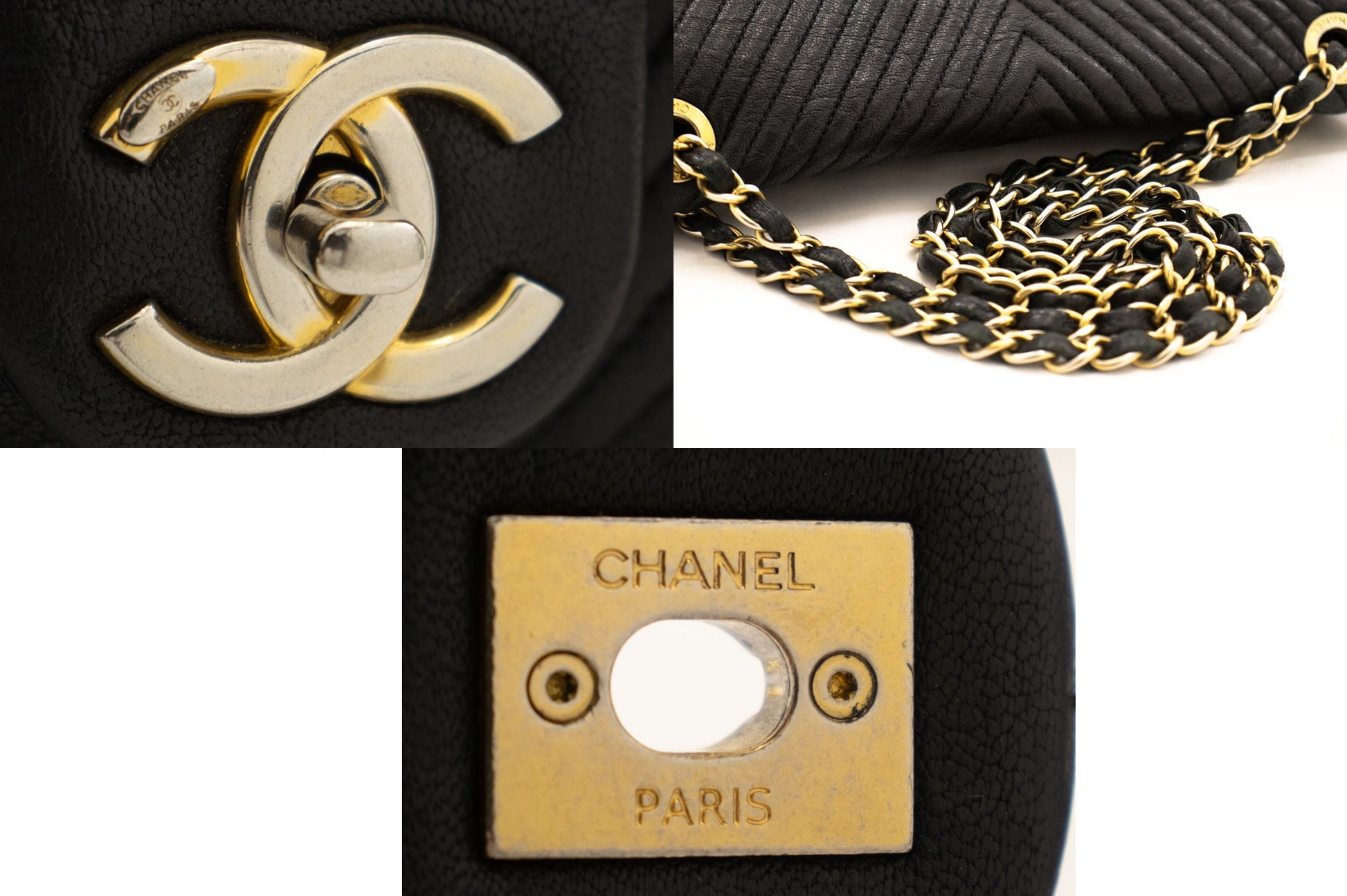 Chanel Chevron V-Stitch Leren Chain Schoudertas Enkel Klep Mat k59 hannari-shop