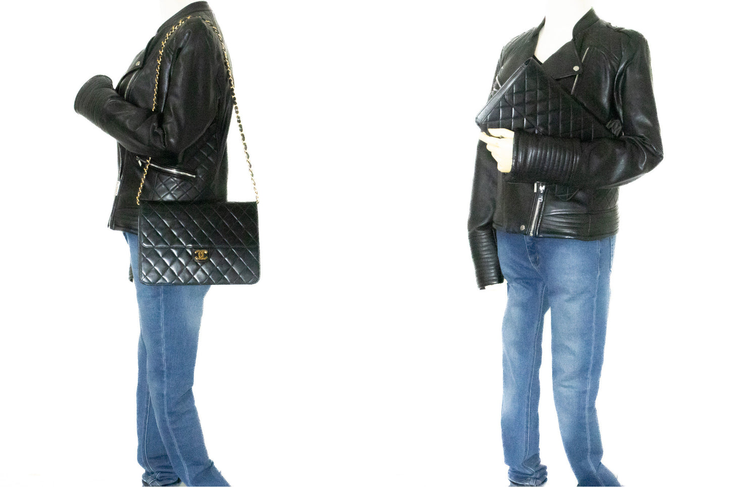 CHANEL Chain Shoulder Bag Clutch Black Quilted Flap Lambskin Purse k11 hannari-shop