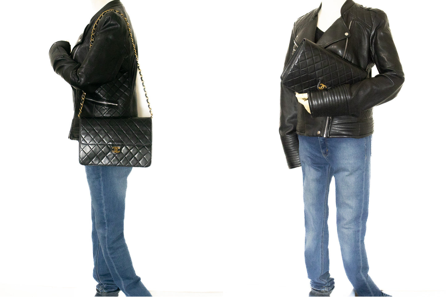CHANEL Chain Shoulder Bag Clutch Zwart Gequilt Flap Lamsleer Tas k13 hannari-shop