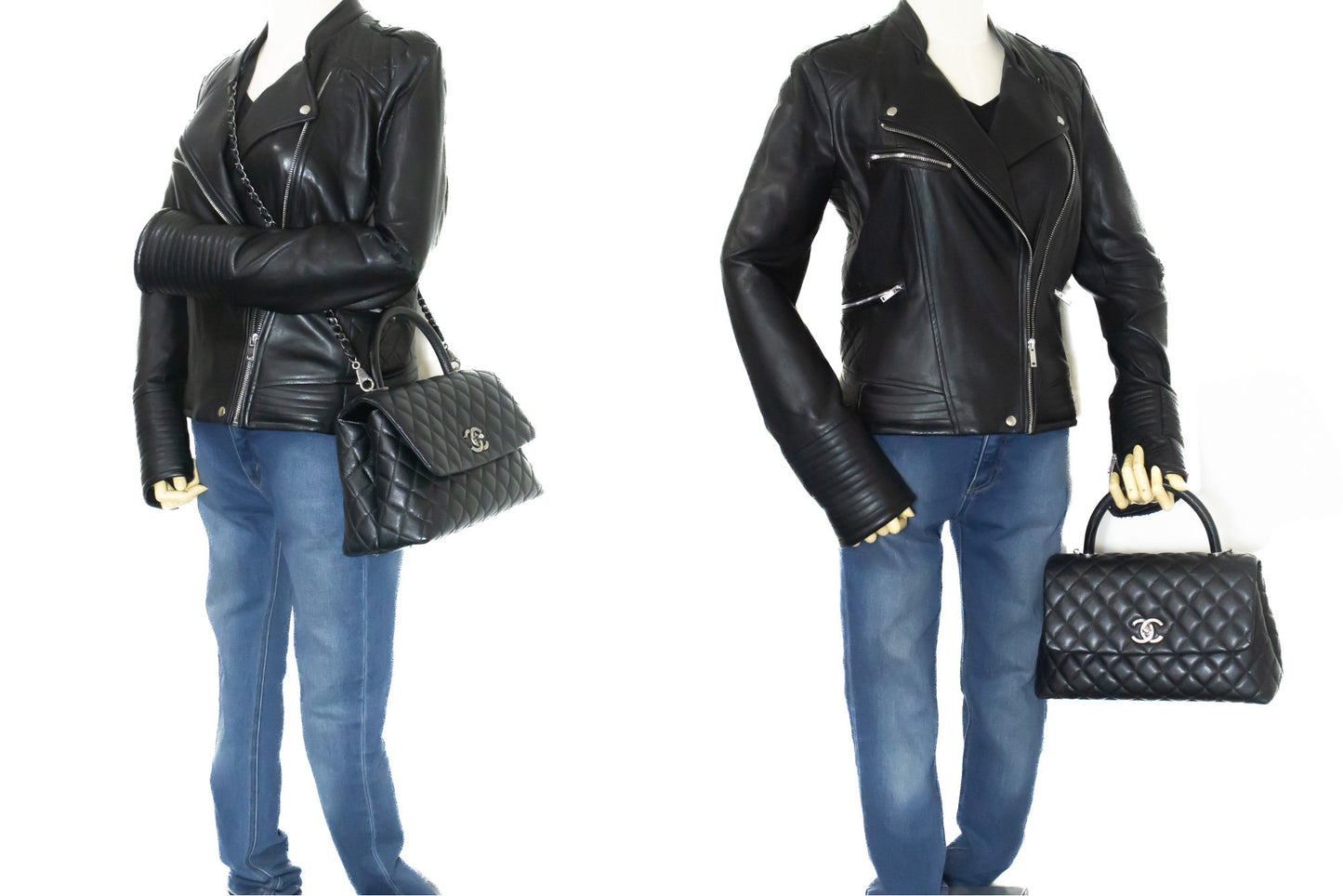 CHANEL 2 Way Top Handle Handtas Schoudertas Zwart Caviar Leder L52 hannari-shop